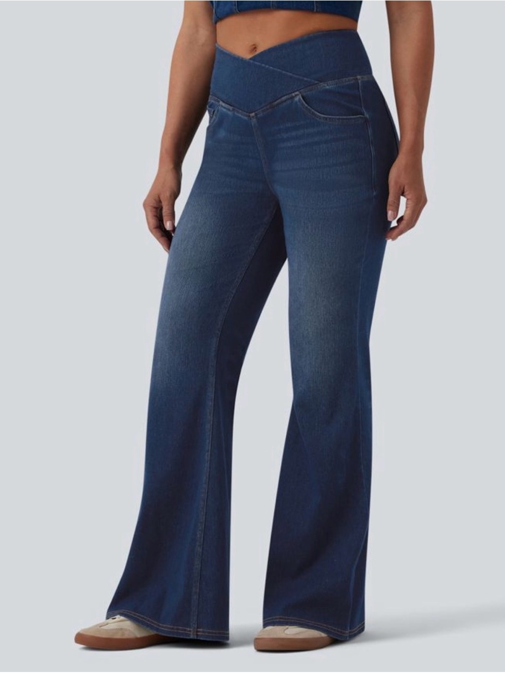 Halara Mid-Waist Wide-Leg Flare Women’s Jeans — Dark Blue